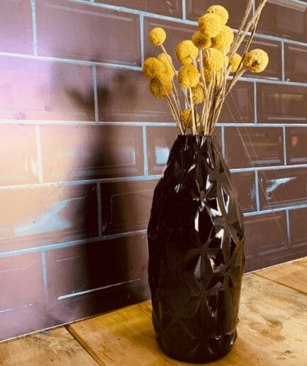 Textured large diamond black glass vase