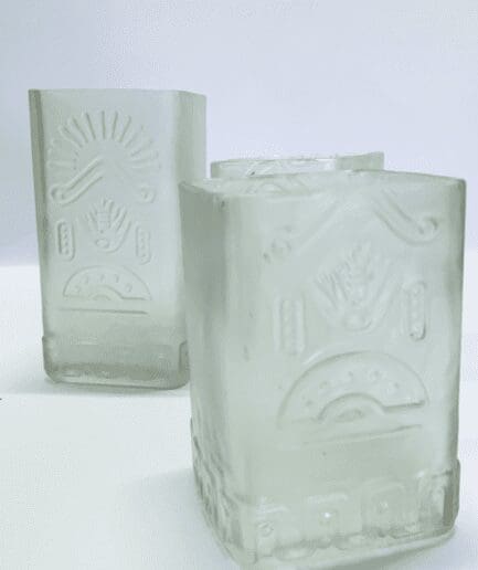 Frosted Olmeca square glass vase and 2 drinking tumblers