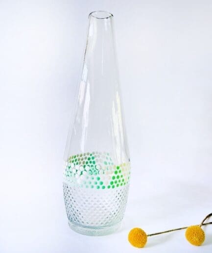 Tall nederburg glass vase with sea green + white