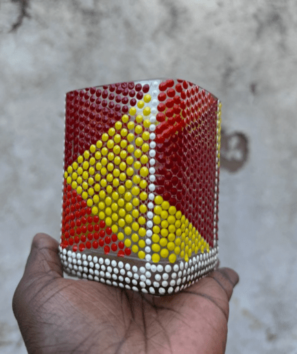 Clear Square Pen Holder with  red yellow orange detail