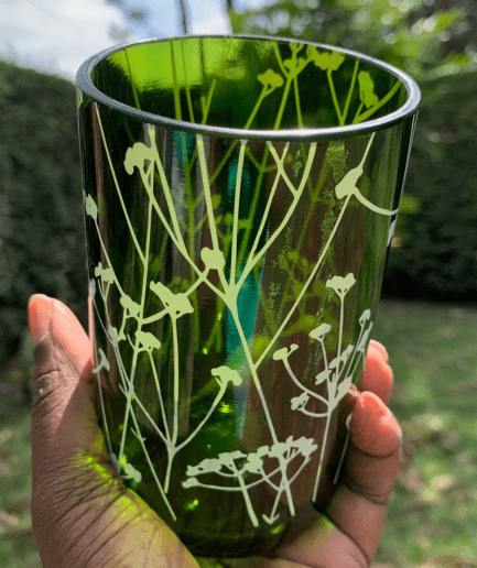 Green protea wine bottle glass