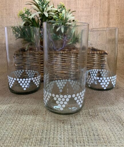Clear Glass With White Geometric Prints